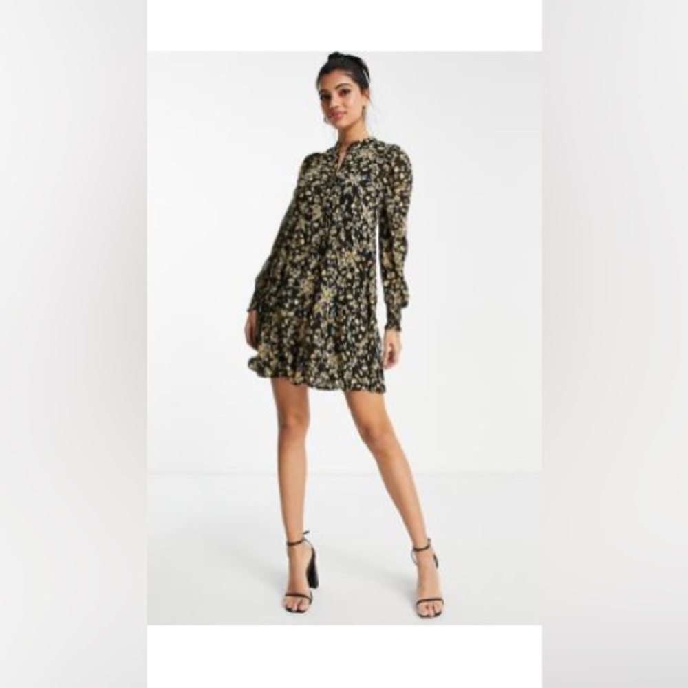 Lipsy Floral Black and Yellow Women's Dress
